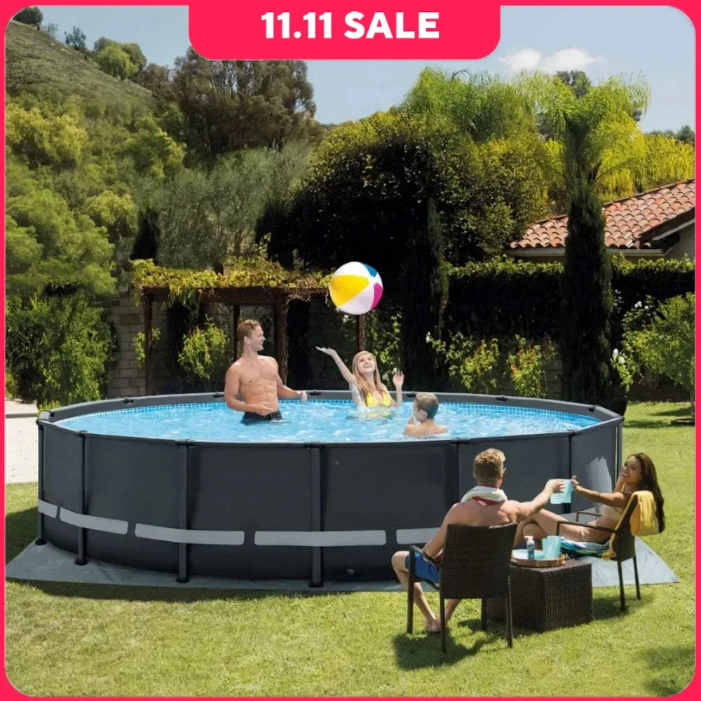 Swimming Poor, Frame Round Above Ground Outdoor Swimming Pool Set with Sand Filter Pump, Outdoor Blue Swimming Poor