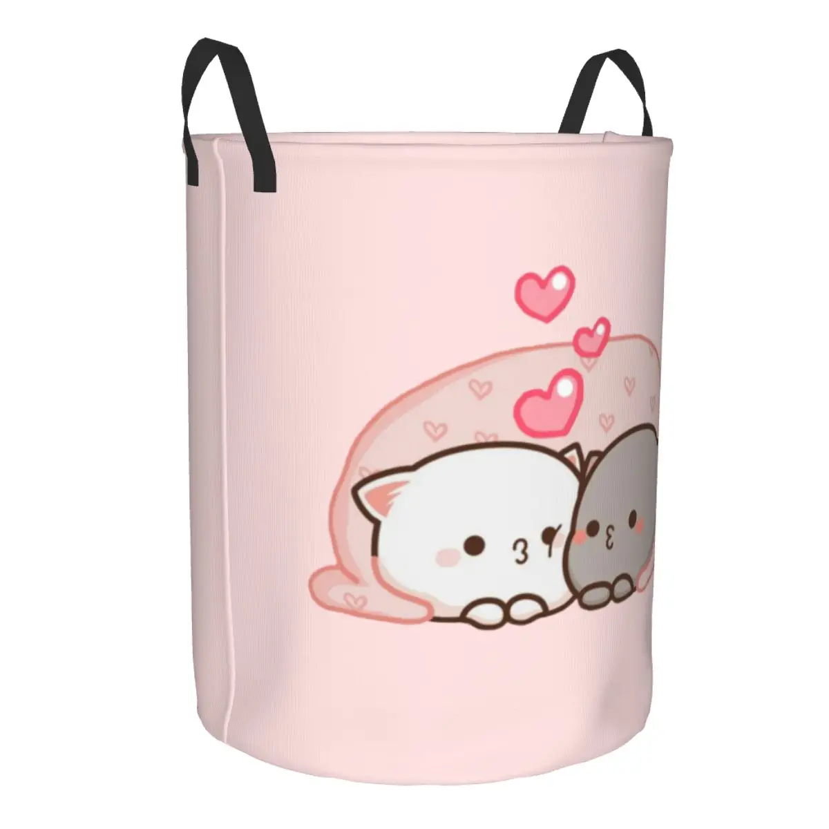 Cute Mochi Cat Peach And Goma Love Kiss Laundry Basket Collapsible Baby Hamper for Nursery Toys Organizer Storage Bins