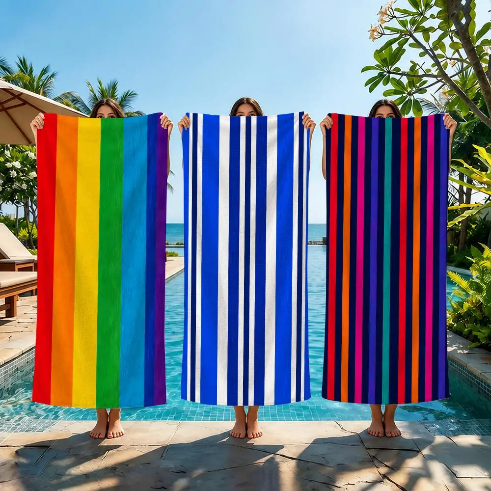 1pc Fashionable Colorful Striped Towel Beach Towel Quick Dry Absorbent Bath Towel For Swimming Gym Camping Outdoor Sunbathing