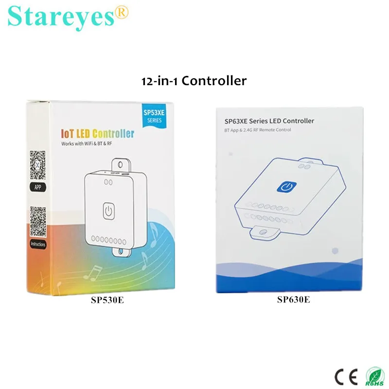 WiFi SP530E Bluetooth SP630E PWM SPI 12 in 1 LED Remote Controller DC5-24V PWM or Pixels Single Color CCT RGB RGBW RGBCCT Strip