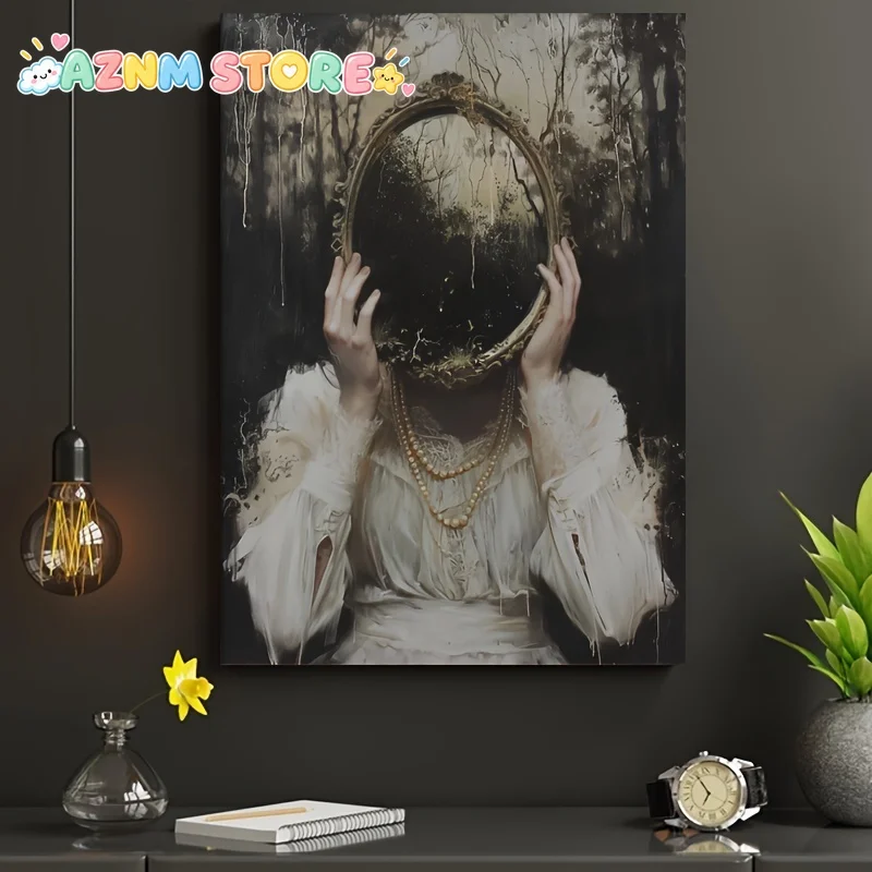 2D Flat 2027   Elegant Vintage Gothic Art - Canvas Print - Unframed, Dark College Gothic Wall Art Poster for Modern Living Ro