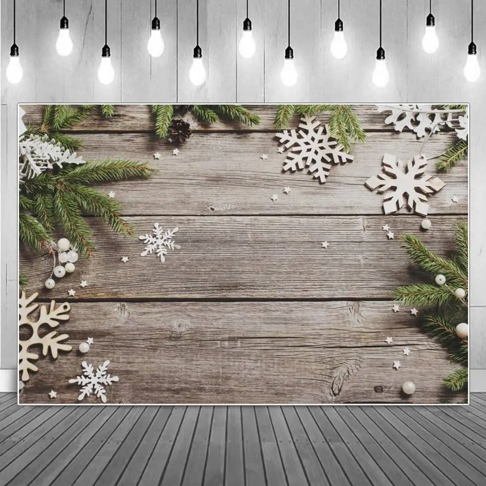 Twigs Snowflakes Wooden Board Planks Christmas Photography Backgrounds Custom Baby Party Decoration Studio Photo Booth Backdrops