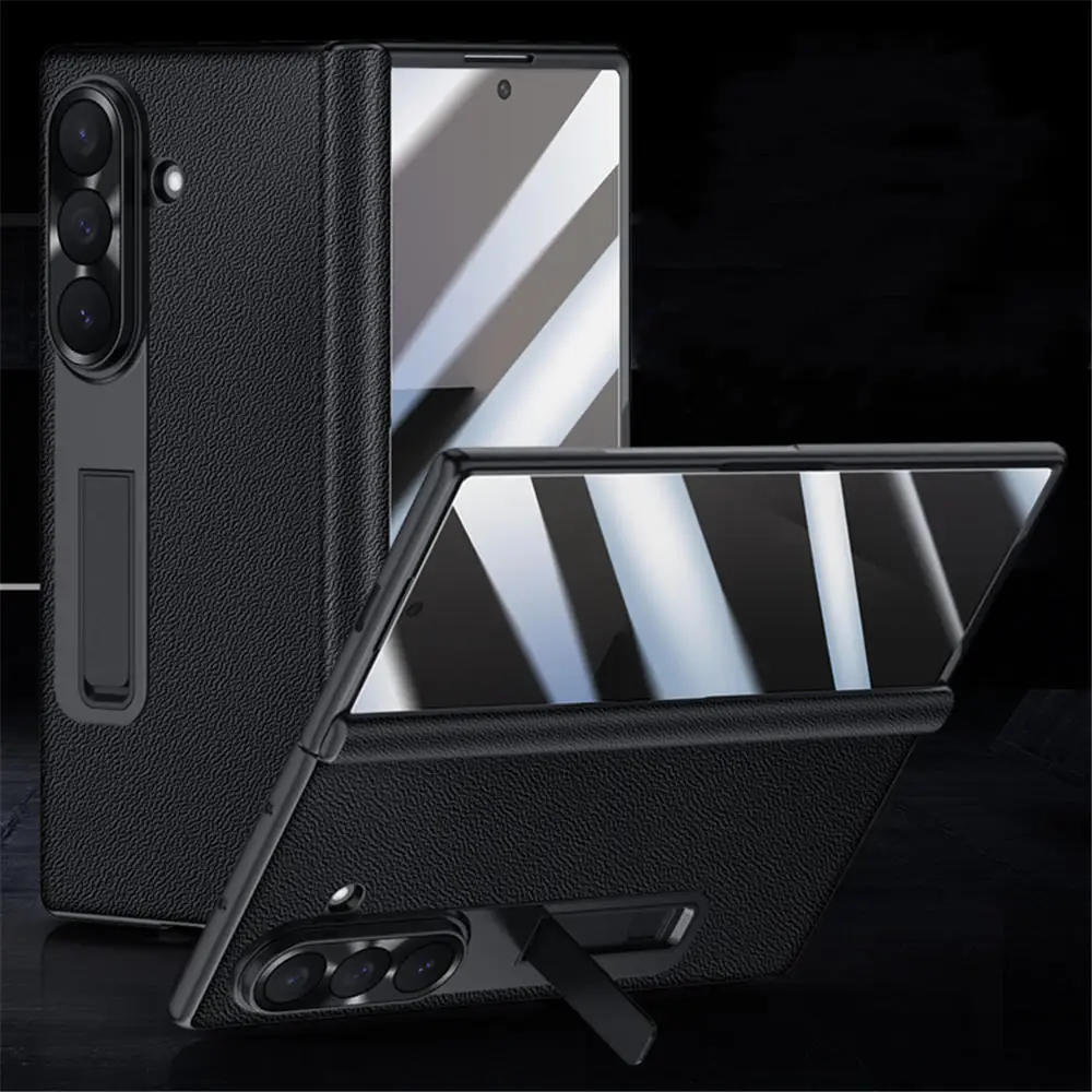 

Чехол из натуральной яловой кожи со стеклянной пленкой для Samsung Galaxy Z Fold7, чехол с шарнирным кронштейном