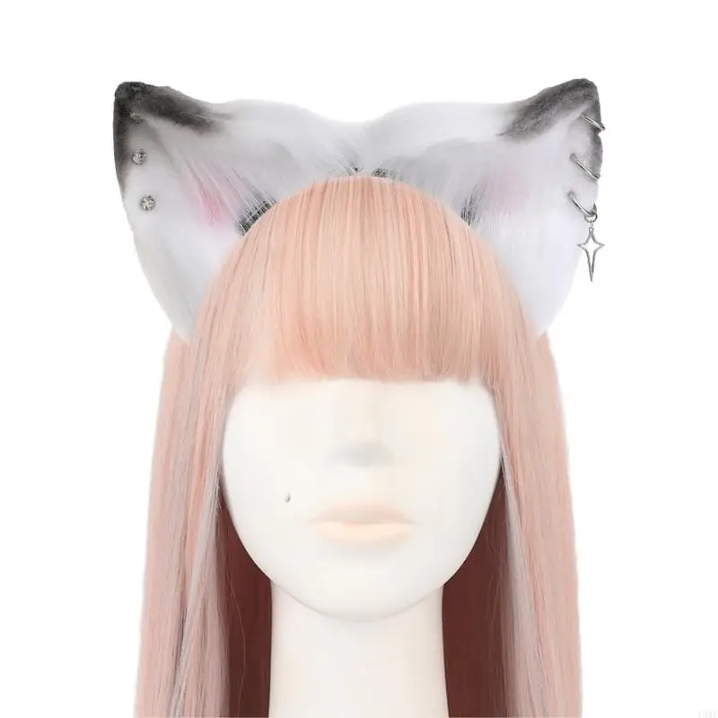 

49MF Kitten Ear Headband with Ear Jewelry Halloween Cosplay Props Ears Fursuit