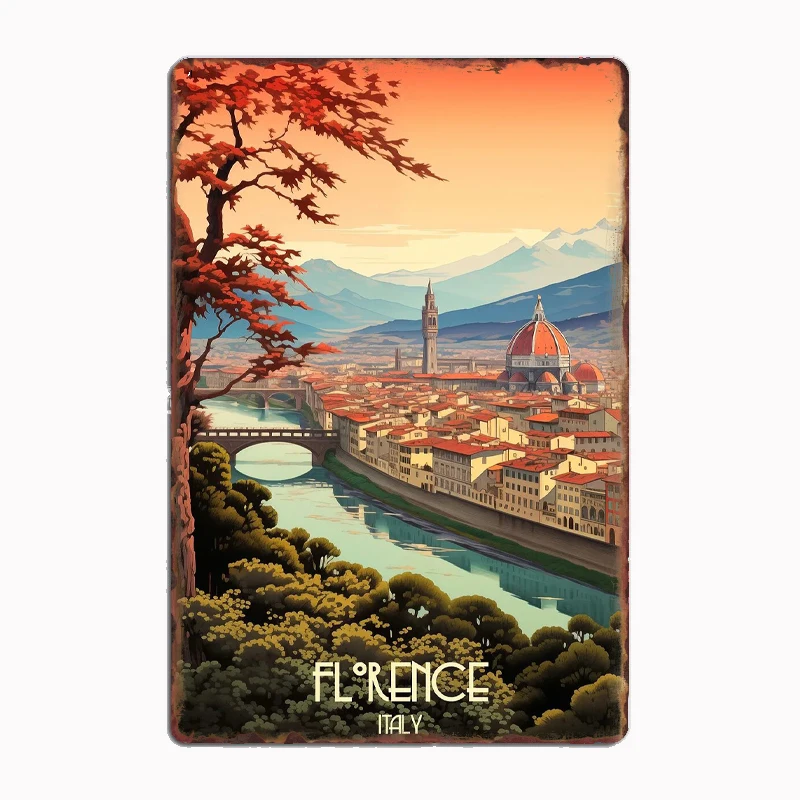 

Flower Florence Italy Travel Poster Metal Sign Wall Decor Club Garage Kitchen Room Decor Custom Tin Vintage Home Decor