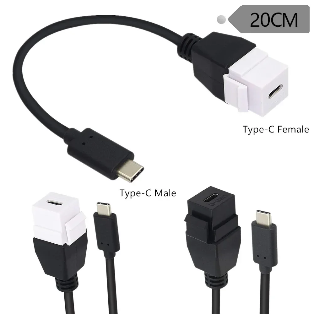 USB 3.1 version USB TYPE-C male to female with buckle panel wall plug USB direct insertion panel with cable socket cable 20cm