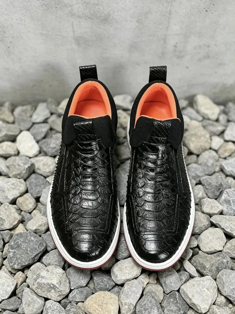 Casual Versatile Male Snakeskin Genuine Leather Sneakers Slip On Designer Shoes Fashion Mens Daily Trainers Walking Active Shoes