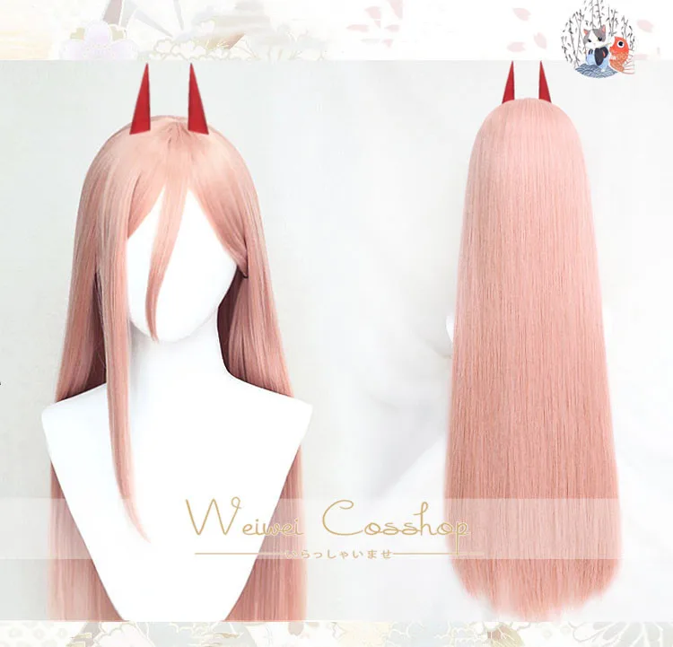 

Power Cosplay Wig 80cm Long Pink Straight Heat Resistant Synthetic Hair Wig + Wig Cap + Horns