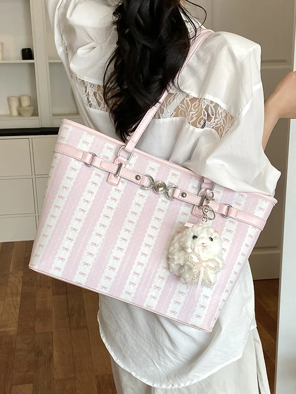 Large Capacity Striped  Knot Tote Bag for Girls Commuter Shoulder Bag Casual Style Pure E-commerce Sales Youth Trend