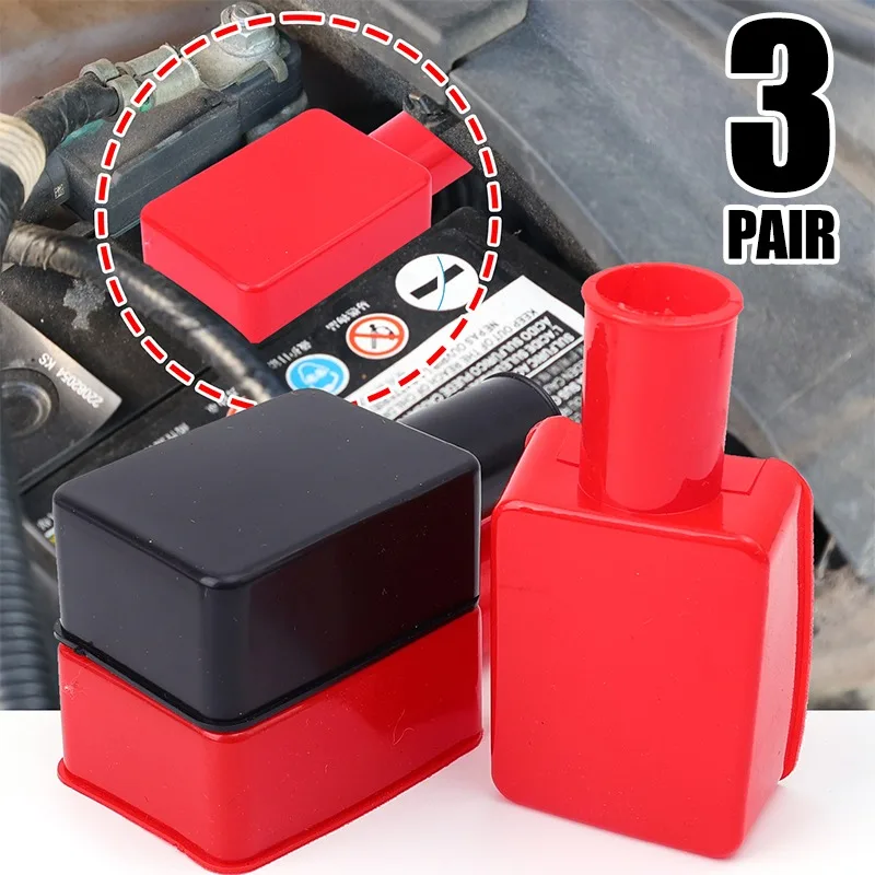 1/3Pair Car Battery Protection Cover Pole Positive and Negative Soft Plastic Flexible Battery Terminal Auto Insulator Protective