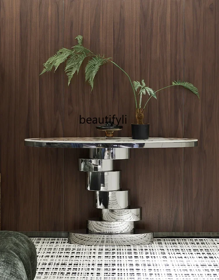

Q181 Italian Light Luxury Stone Plate Home Console Tables Villa High-End Designer Stone Plate Hallway Side View Sets