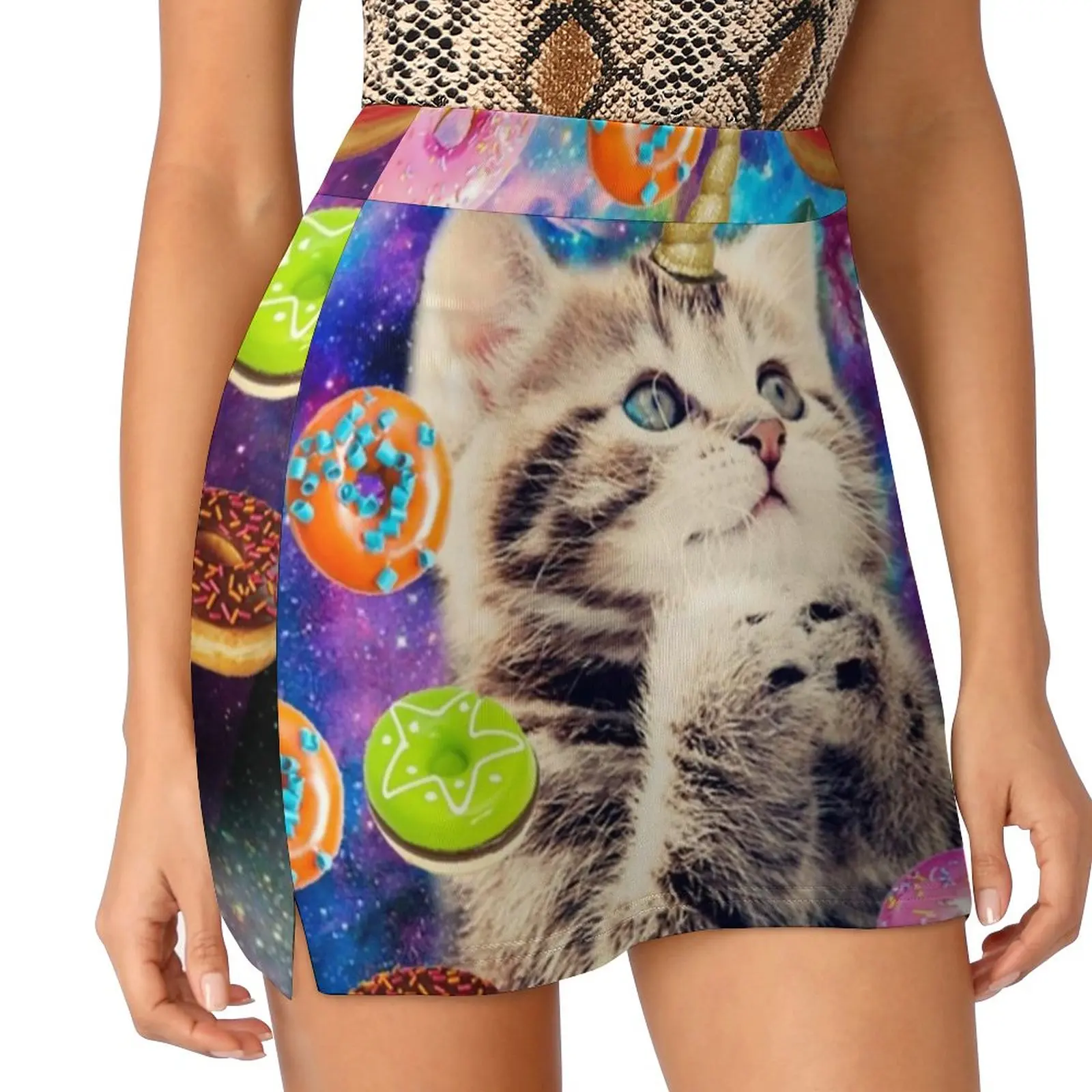 

Donut Cat Women's skirt Aesthetic skirts New Fashion Short Skirts Donut Cat Cute Kawaii Galaxy Kitty Pussy Acid Citric Weird