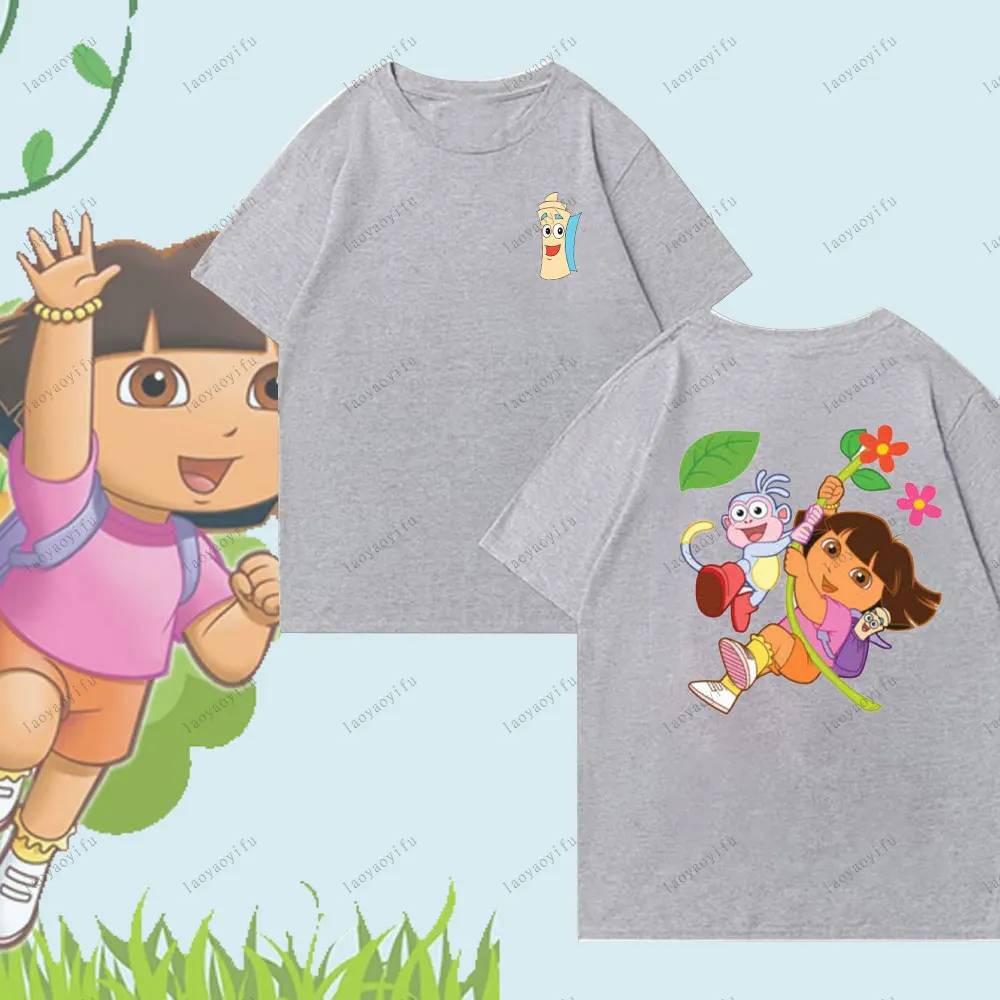 دورا المستكشف لطيف Harajuku الكرتون نمط تي شيرت للجنسين النساء الرجال بلايز عالية الجودة القطن البلوز الرجال الملابس #3