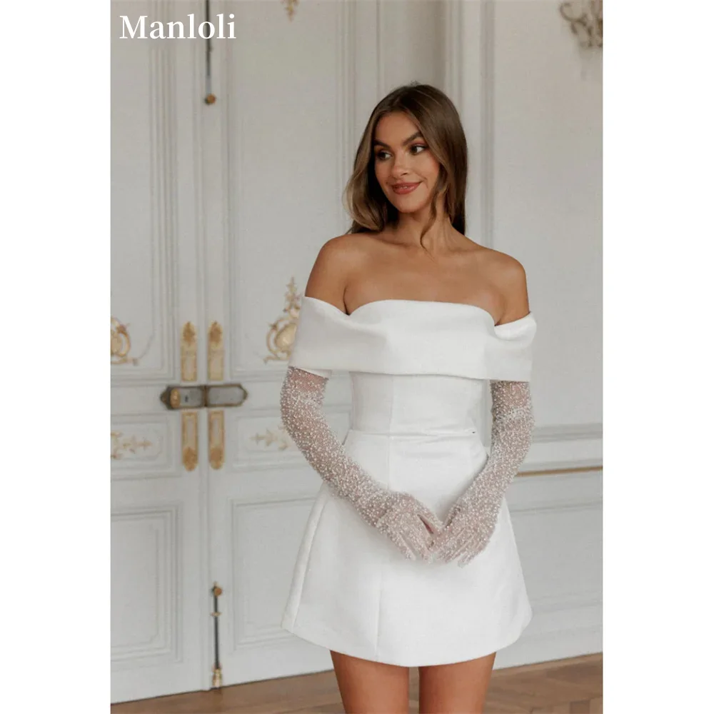 Gaun malam lengan panjang bahu terbuka sayang gaun malam A-line hingga paha gaun pengantin pendek Hari Valentine dapat disesuaikan