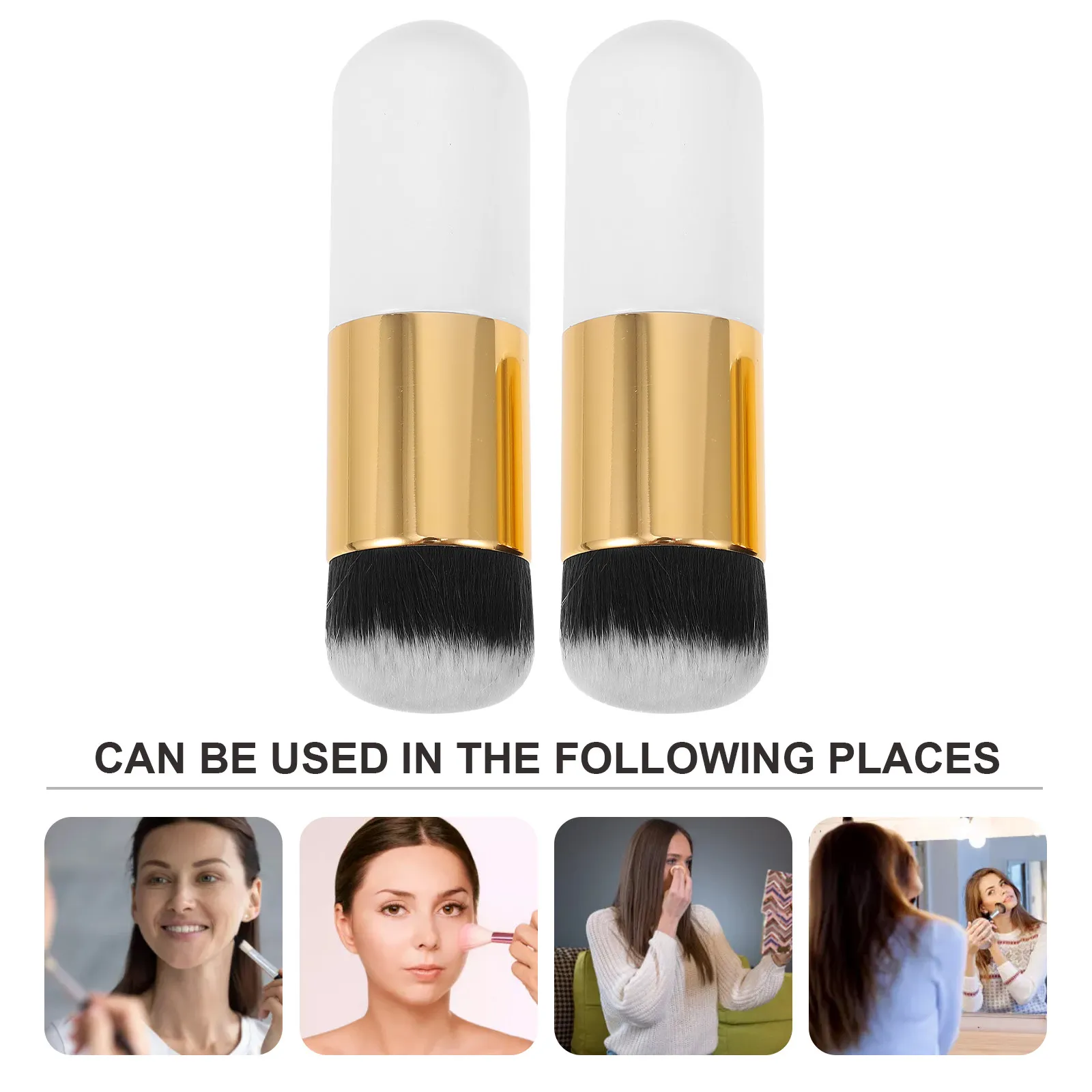 2Pcs High-Density Synthetic Makeup Brushes Set for Foundation, Blush, Powder, Liquid & Cream