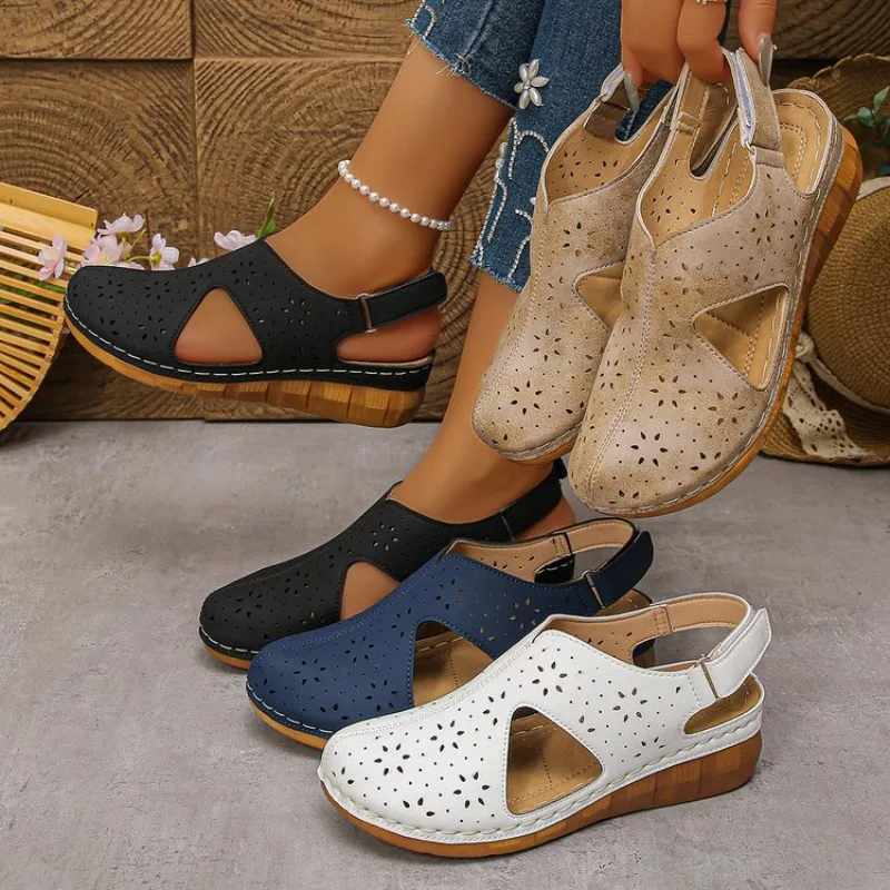 Summer 2026 Platform Fashion Sandals Hollow Out Buckle Roman Style Women Lightweight Slip-On Shoes Ladies_vogvips.com
