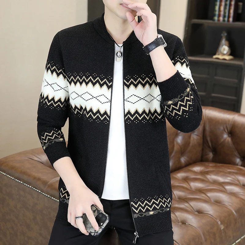 

Мужская одежда, весенне-осенний модный лоскутный повседневный свитер на молнии с вертикальным воротником, вязаный кардиган, пальто