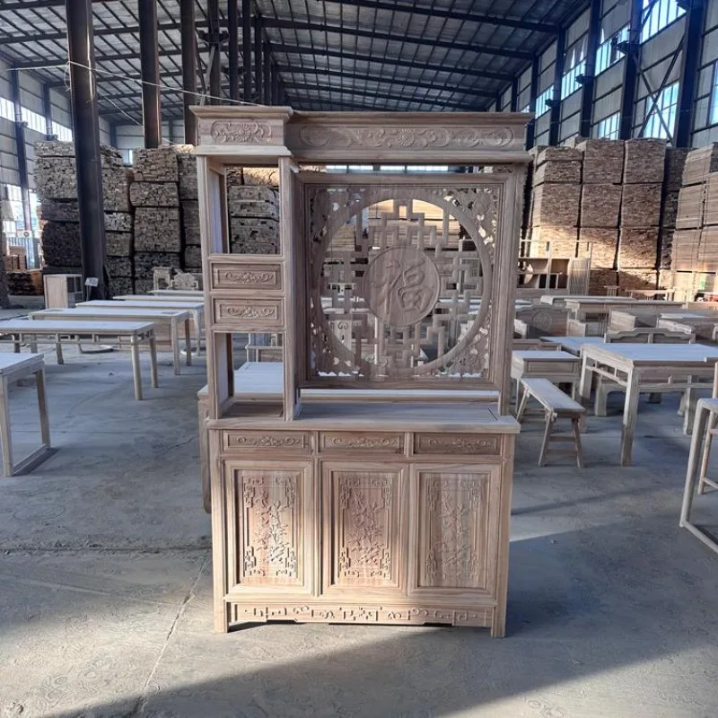 Northern Elm Wood Chinese Style Entrance Hall Cabinet Solid Wood Decorative Cabinet Partition Screen Cabinet Double-Sided