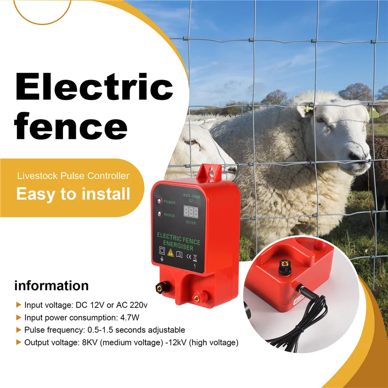 

2025 Trend10km Electric Fence Livestock High Voltage Pulse Controller High-Decibel Waterproof LCD Display EU Plug