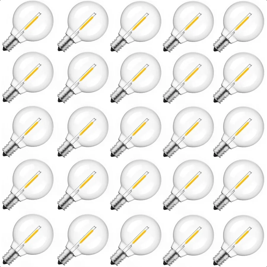 G40 vervangende LED-lampen 25-pack Clear Globe-lamp past op E12 C7 kandelaar schroefbasisaansluitingen 1,5 inch dimbaar Edison Lig