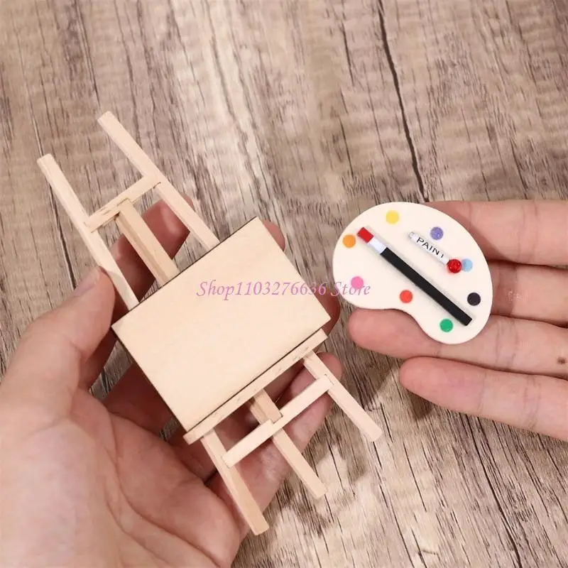 R6fd miniatura arte cavalete suporte conjunto casa boneca acessórios crianças brinquedo para jogo criativo e cena