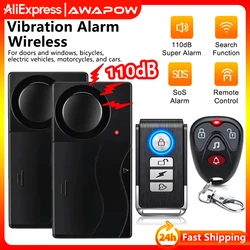 Awapow Wireless Vibration Bike Alarm With Remote Control Anti-Theft Door And Window Alarm 110dB Loud Home Bicycle Security