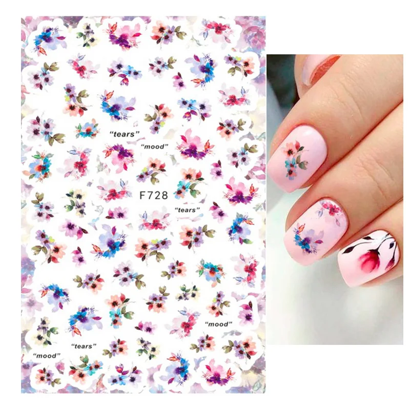 3D Zurück Kleber Nagel Aufkleber Aquarell Blumen Rosa Pfirsich Kirsche Blossom Tulip Klebstoff Schönheit Nagel Decals Dekoration