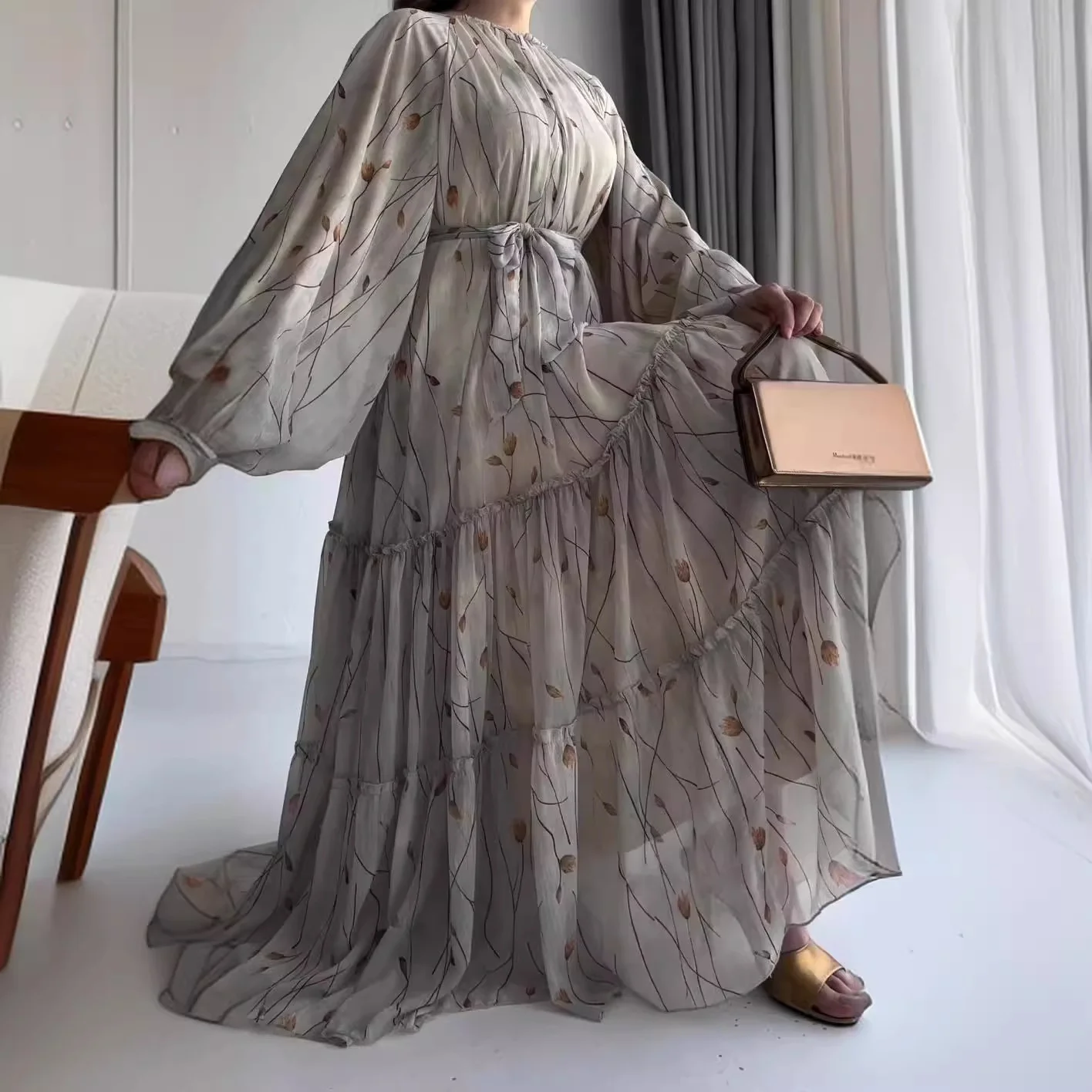 New European and American Fashion Printed Bohemian Style Large Hem Maxi Dress