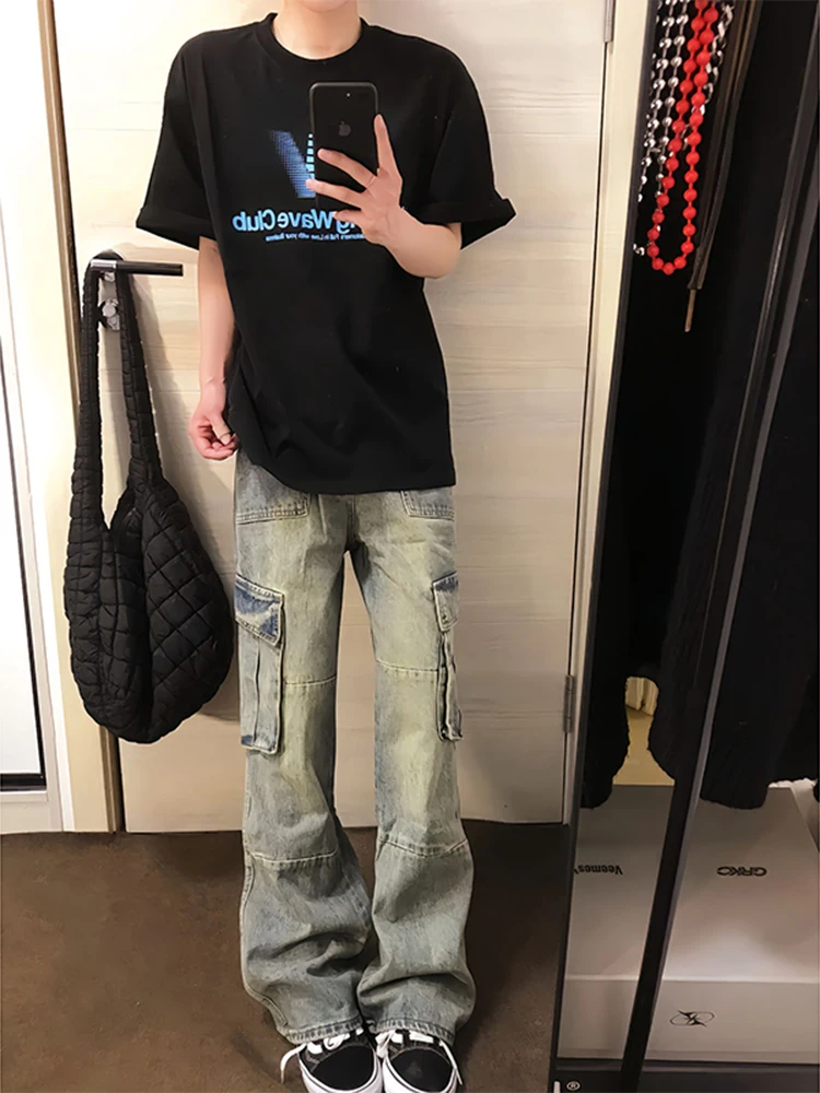 

Waed Workwear Sle Men's Jeans High Street Casual Straight Leg Long Trousers Multiple kets CleanFit Low Waist Denim