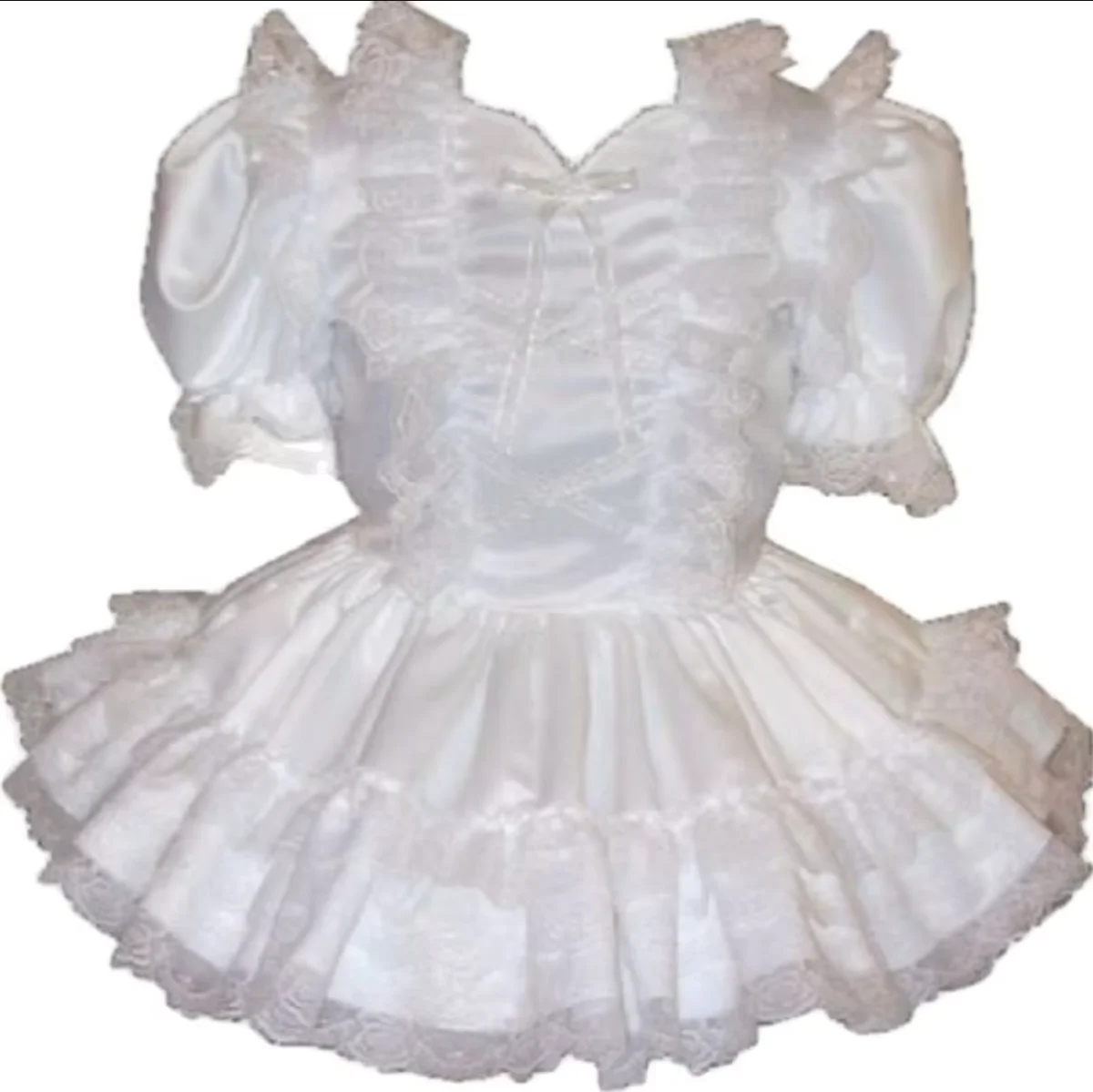 

French Hot Selling Angela White Satin Lace Sissy Adult Giant Baby Adult Girl Crossdresser Party Dress Customized Dress