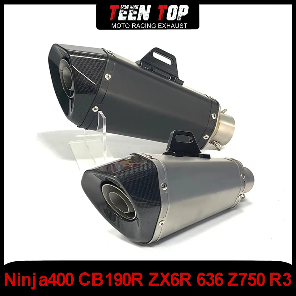 51mm Universal Exhaust Muffler Ninja400 CB190R ZX6R 636 Z750 R3 Motocycle Exhaust System Steel Sleeve Carbon Fiber Endcap