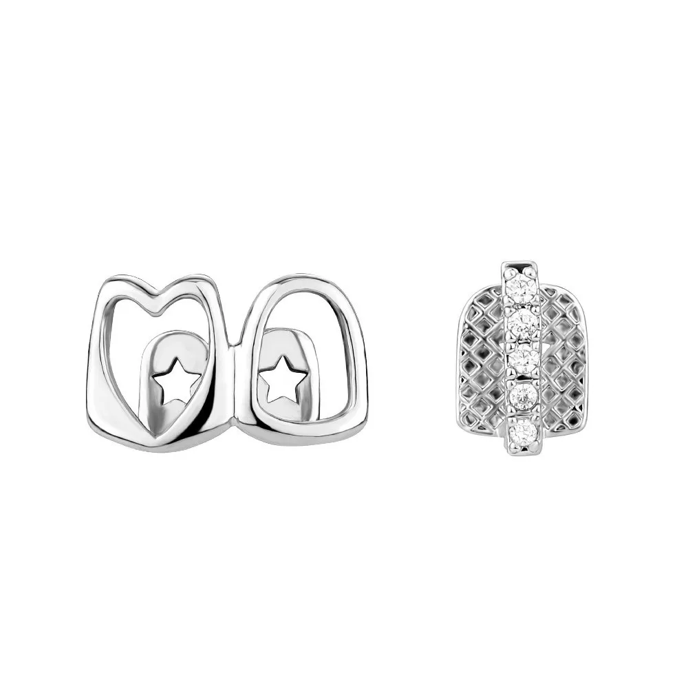 1/2pcs Hip Hop Hollow Heart Tooth Grillz Rhinestone Zircon Dental Grills Gold Color Tooth Caps Wearable Tooth Jewelry