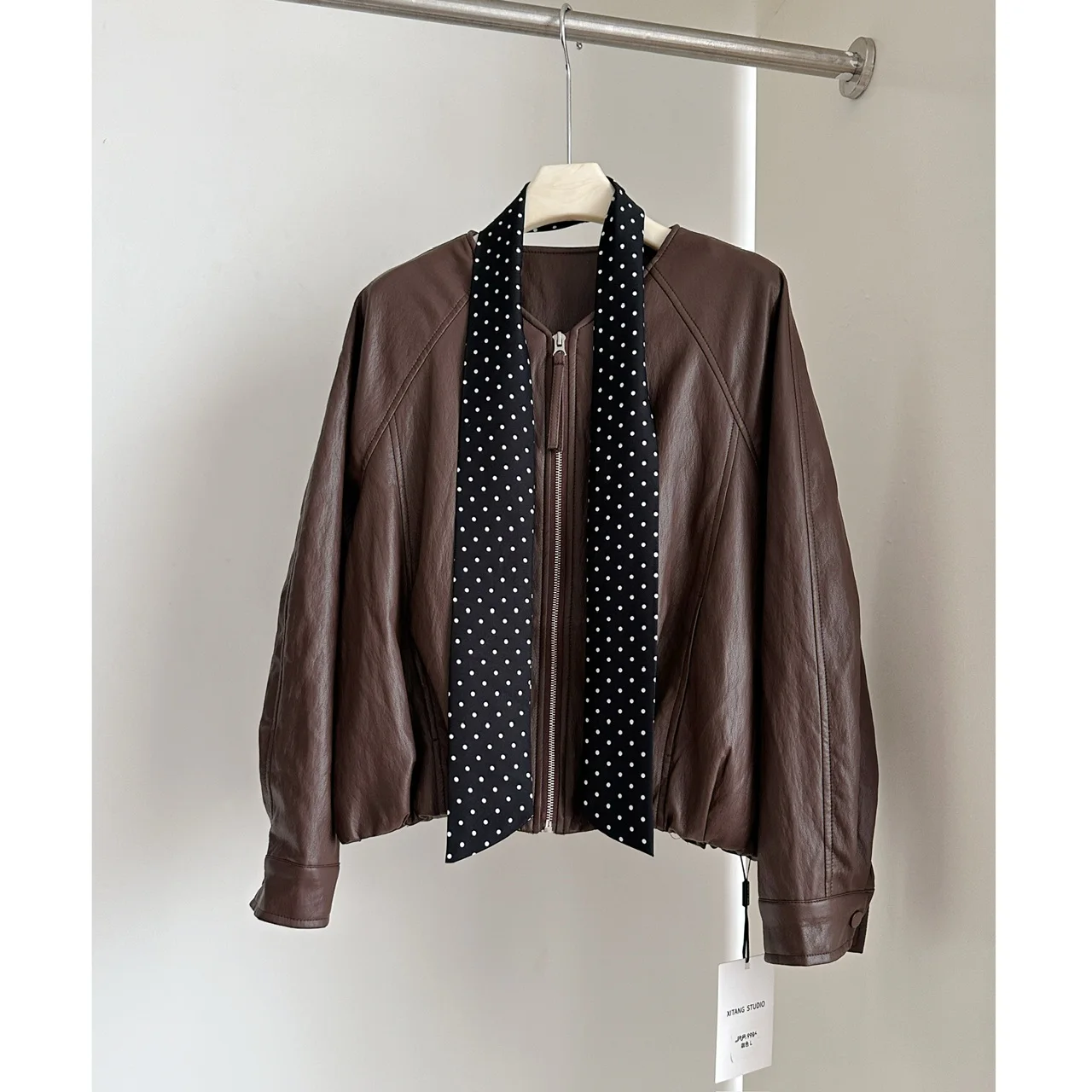 Giacca da donna in pelle PU allentata a maniche lunghe primavera autunno chic Lady Streetwear tinta unita cerniera o collo capispalla in ecopelle