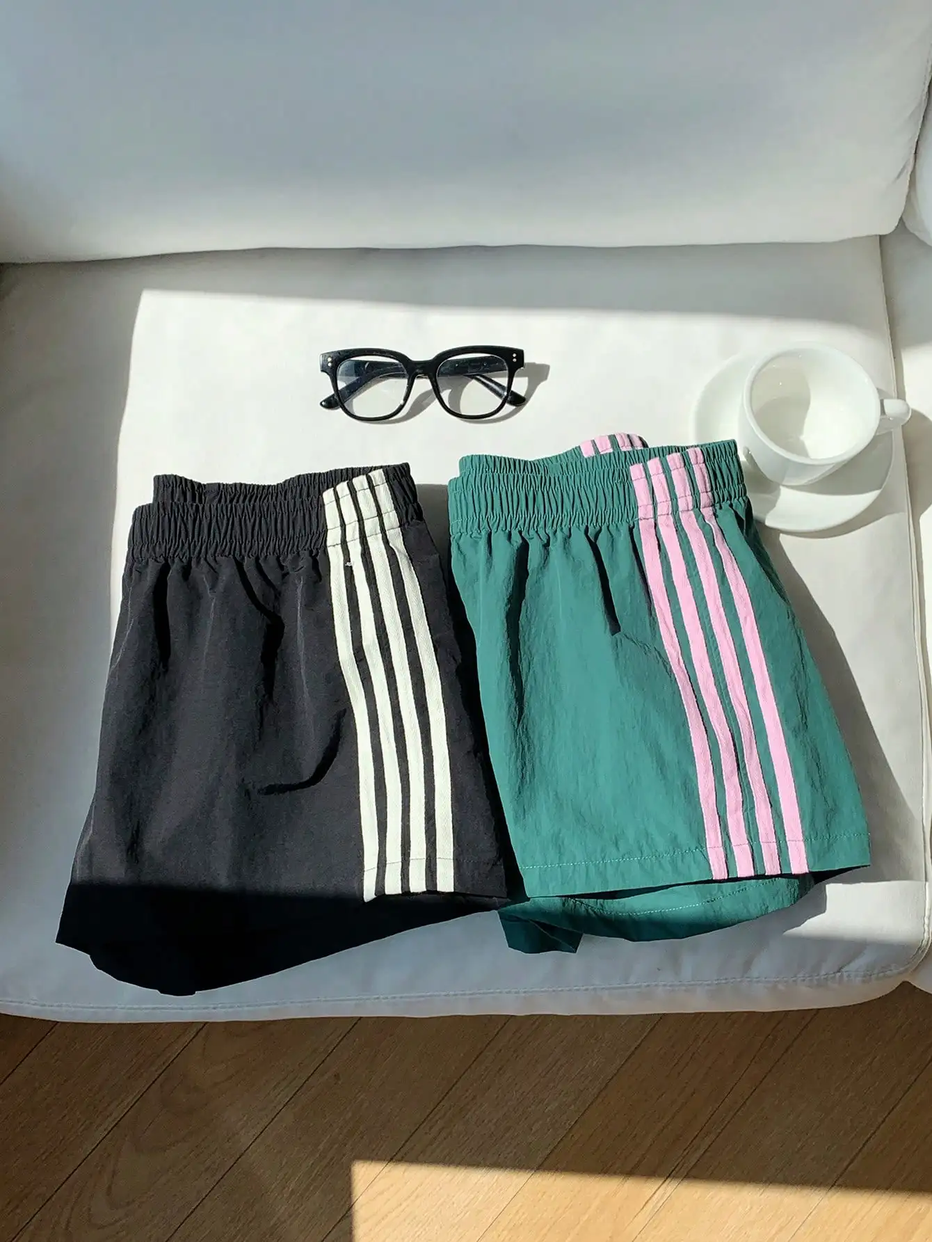 

Женские свободные спортивные шорты с эластичной резинкой на талии, 2 шт., летняя повседневная уличная одежда, черный и зеленый цвета