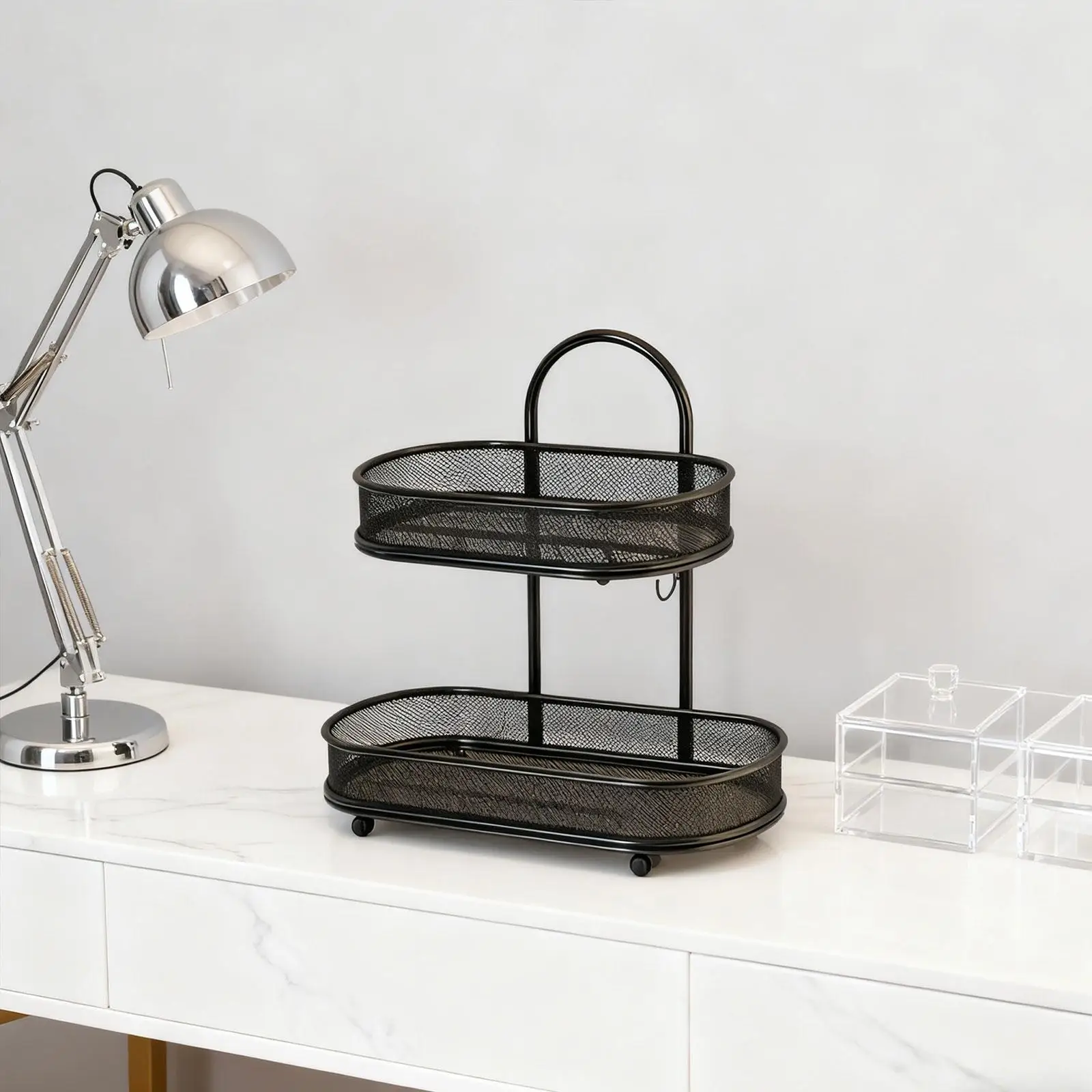 

Кухонная стоячая полка, 2-слойный органайзер для ухода за кожей, органайзер для столешницы в ванной комнате, органайзер для макияжа для стойки, спальни, женщин и девочек