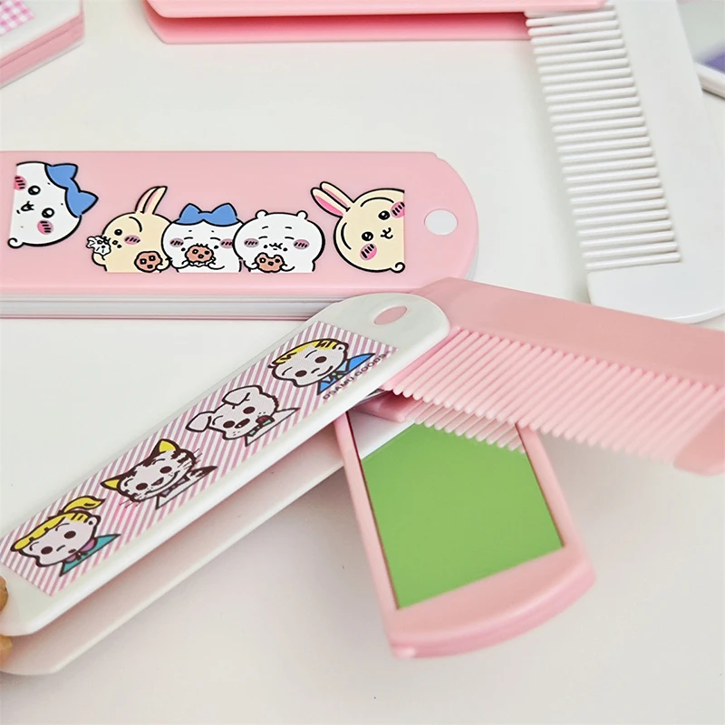 Kawaii Chiikawas Comb Mirror Set Cartoon Anime Student Portable Hairstyle Arrange Maiden Mirror Toys Girls Gifts