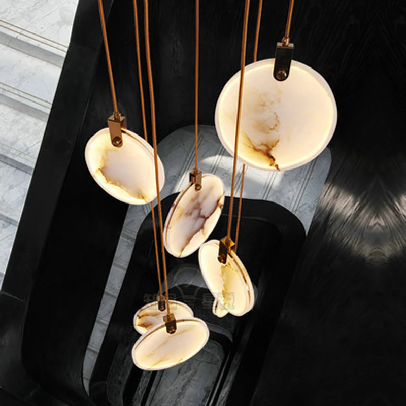 Modern Led Chandelier Stair Pendant Lamp Home Decor Accessories for Living Room Black Golden Indoor Lighting Hanging Fixture