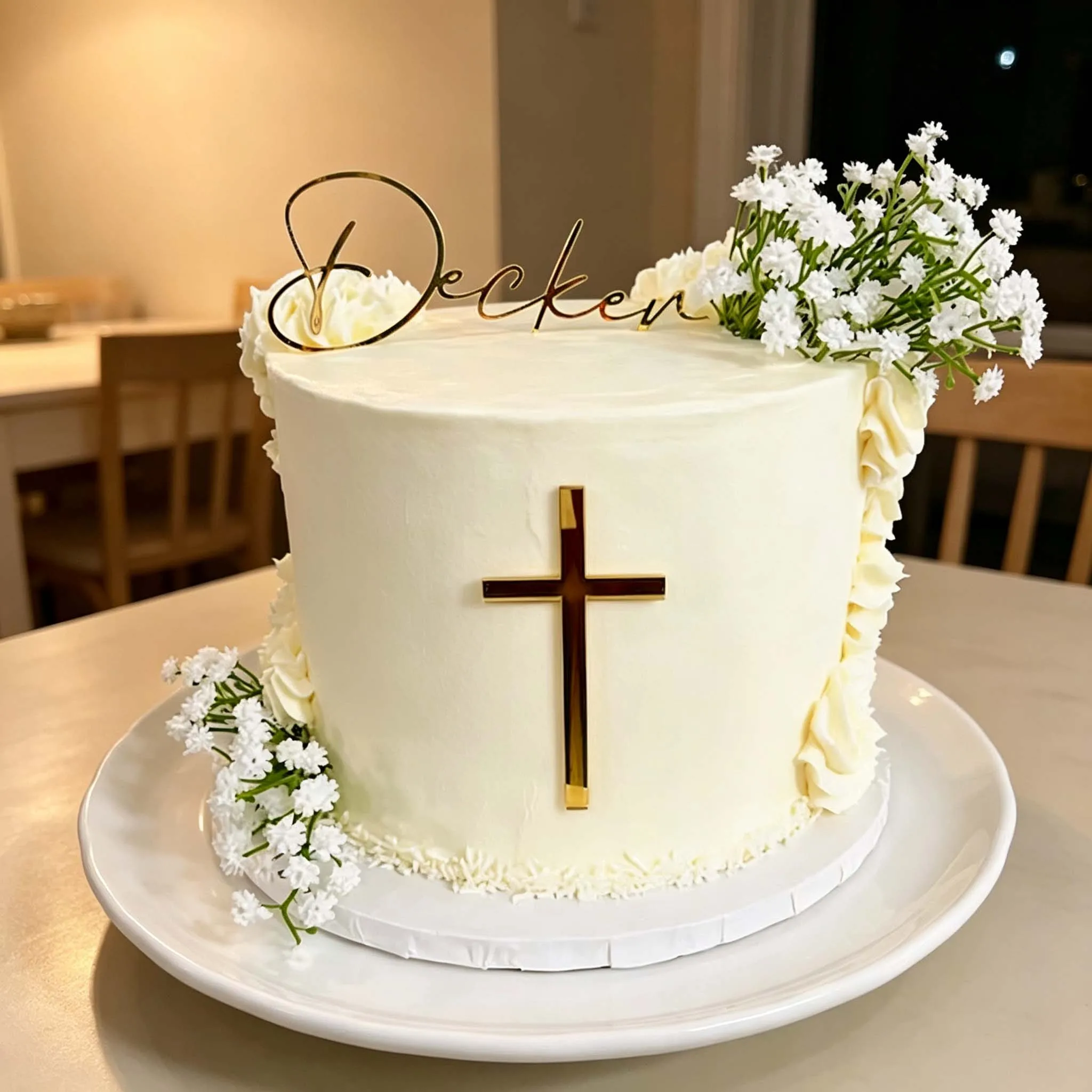Personalized Cross & Name Cake Topper Baby Baptism Communion Religious Family Memorial Cake Decoration Laser Cut Mirror Acrylic