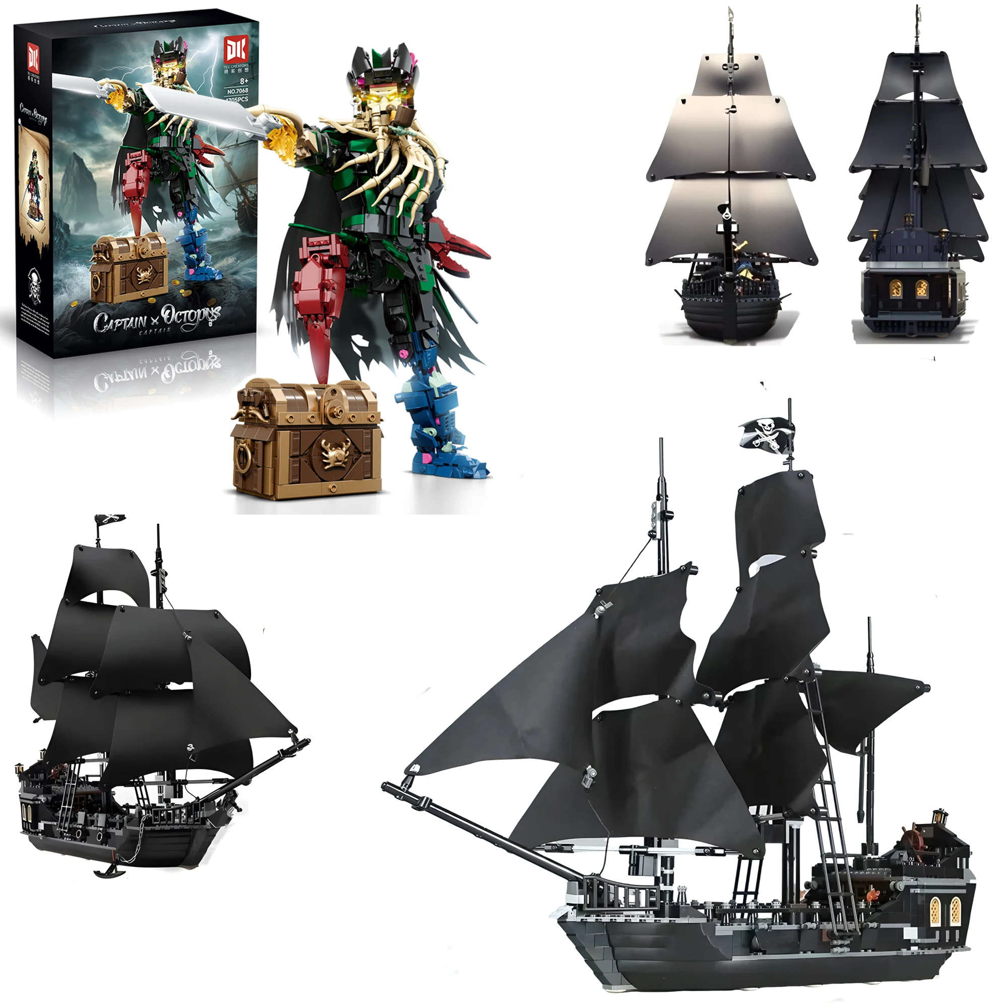 Juguetes de piratas del Caribe de Disney, bloques de construcción de perlas negras, modelo de personaje de dibujos animados de Davy Jones lega, juguete para niños, regalos