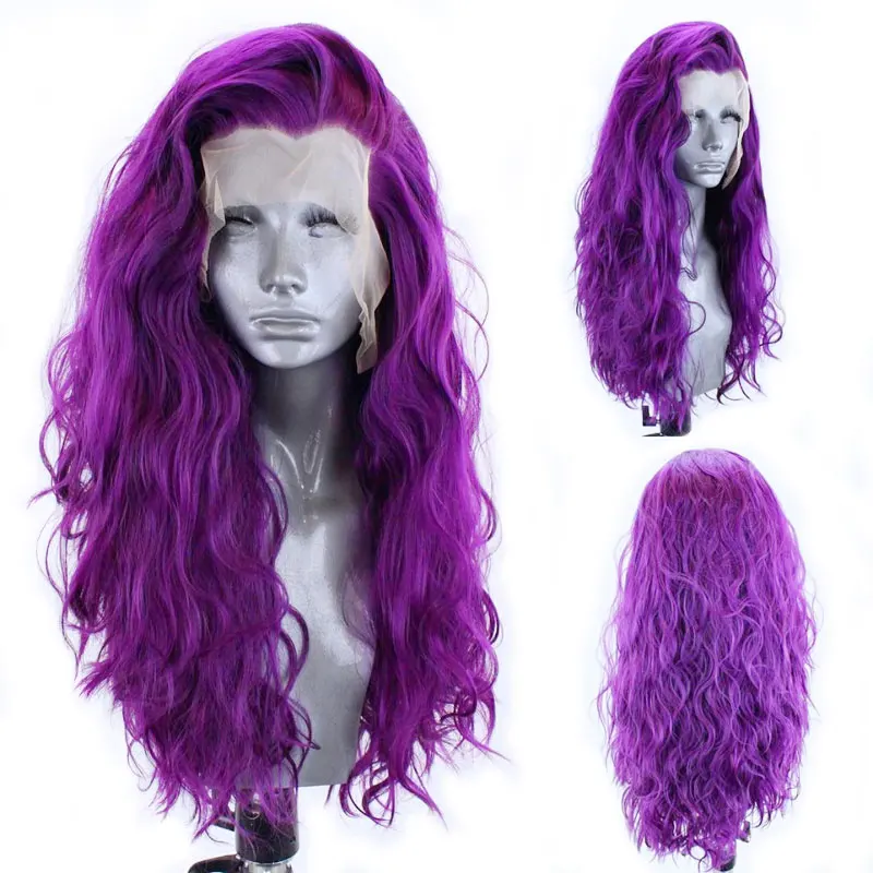 Peruca de cabelo onda de água roxa sintética 13x4 perucas dianteiras do laço de alta qualidade fibra resistente ao calor cabelo livre separação para cosplay feminino