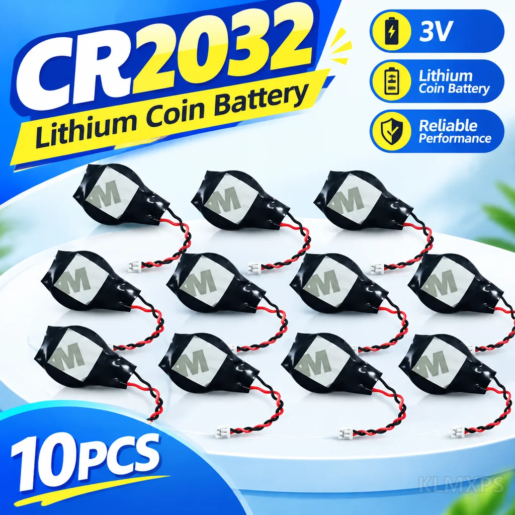 Coin Cell Battery CR2032W CR2032 Lithium Battery with Wire 1.25 Plug for BIOS CMOS Notebook Motherboard Replacement 1-10Pcs