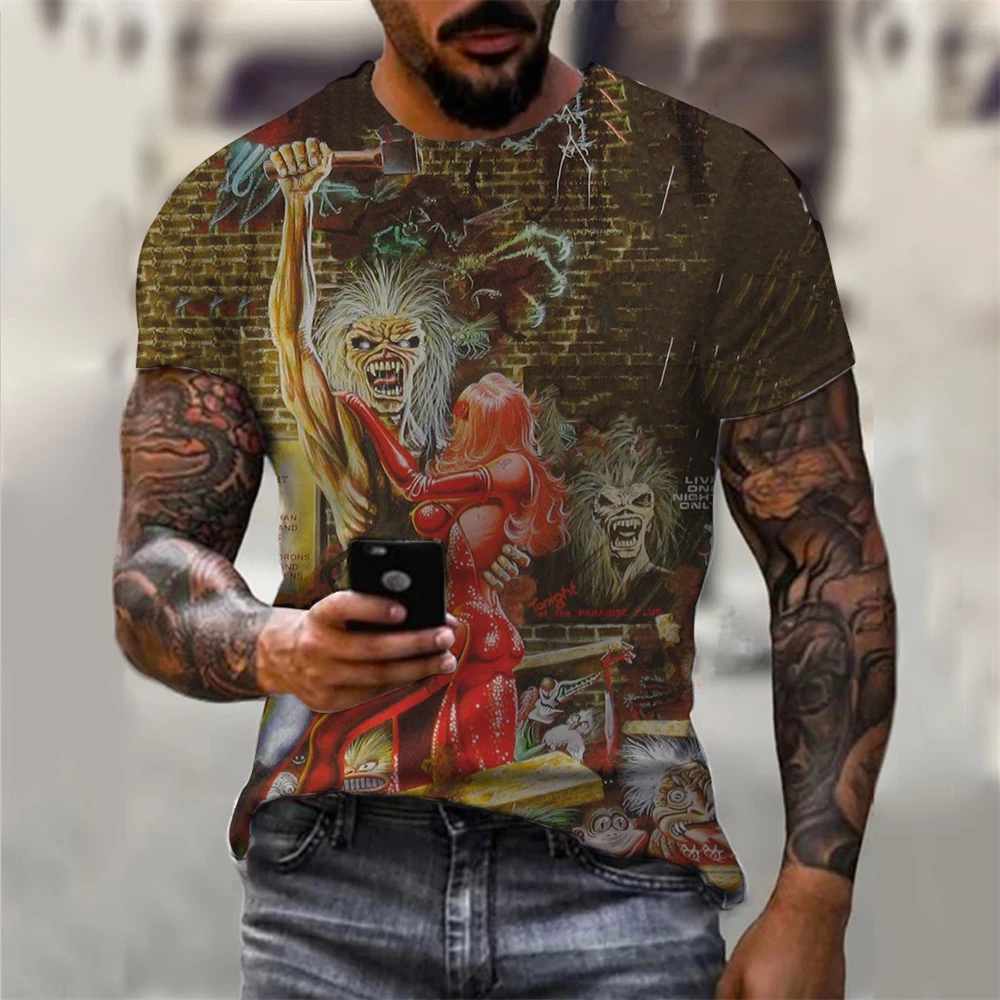 MEN'S 3D SKULL PATTERN BLACK STREETWEAR SHORT-SLEEVED CREW NECK HALLOWEEN MEN'S LOOSE GOTHIC CREW NECK T-SHIRT KIDS