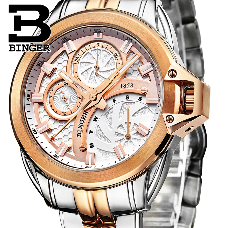 Binger For Mens Wristwatch Sport Quartz Chronograph 3d Dial Luminous Calendar Waterproof Watch Male Multifunction Relogio Mascul