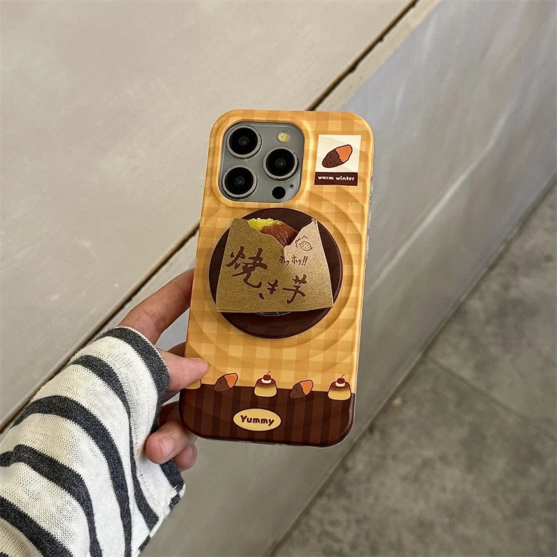 패션 귀여운 체크무늬 자석 휴대폰 케이스 아이폰 17 16 프로 15 14 프로 맥스 커버 스탠드 포함 마그세이프 케이스 만화 캐릭터 케이스