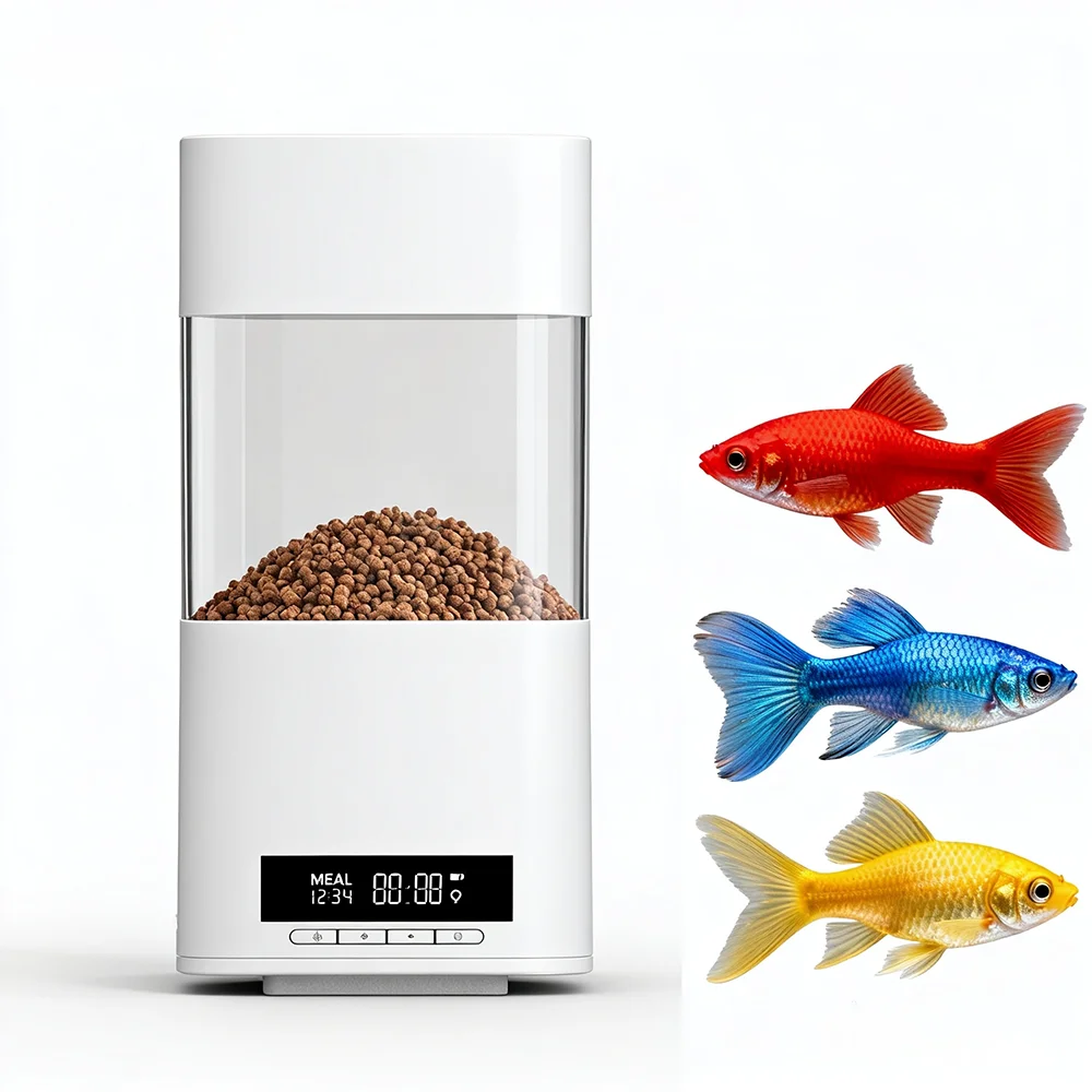 Smart Fish Feeder with Anti-Ant Sealed Design, Automatic Quantitative Large Capacity, Programmable LED Screen, Dual Power Supply