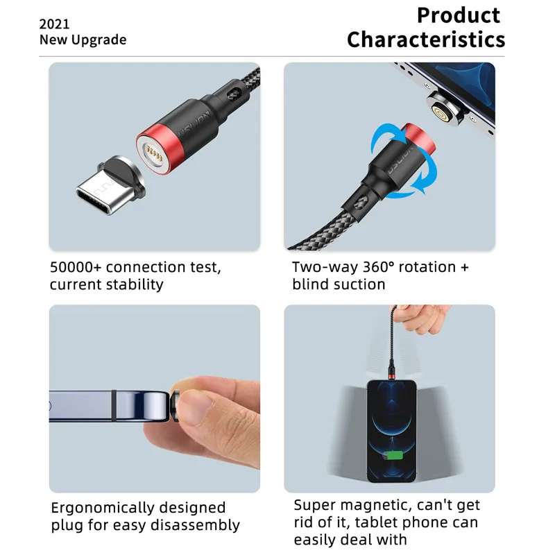 USLION 5A Magnetic USB Charge Cable USB Type C Fast Charging Cable For iphone 15 Pro Xiaomi Magnet USB C Data Charging Wire Cord