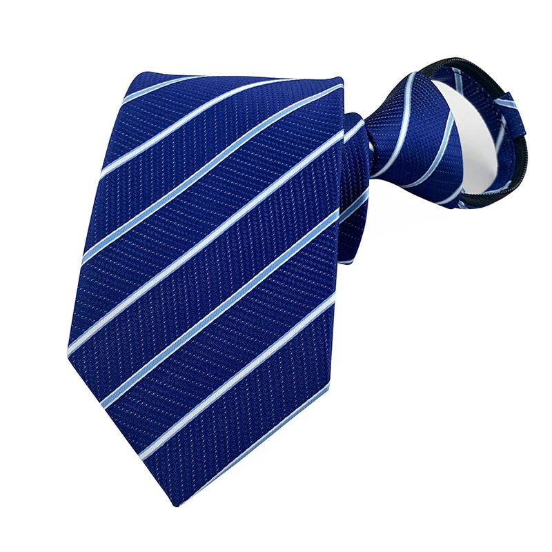 Hot Sell 8CM Zipper Tie Men Bridegroom Wedding Stripes Necktie Lazy Pre-tied Ties Blue Navy Color Necktie For Men Women