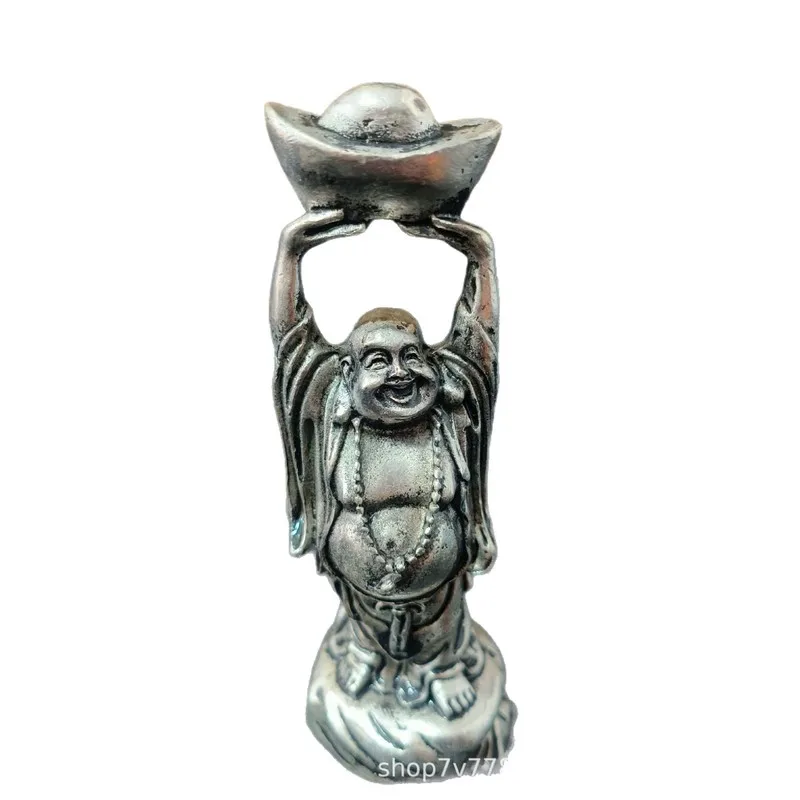 Brass Craftwork Silver-Plated Buddha Figurine Home Living Room Decorative Ornament