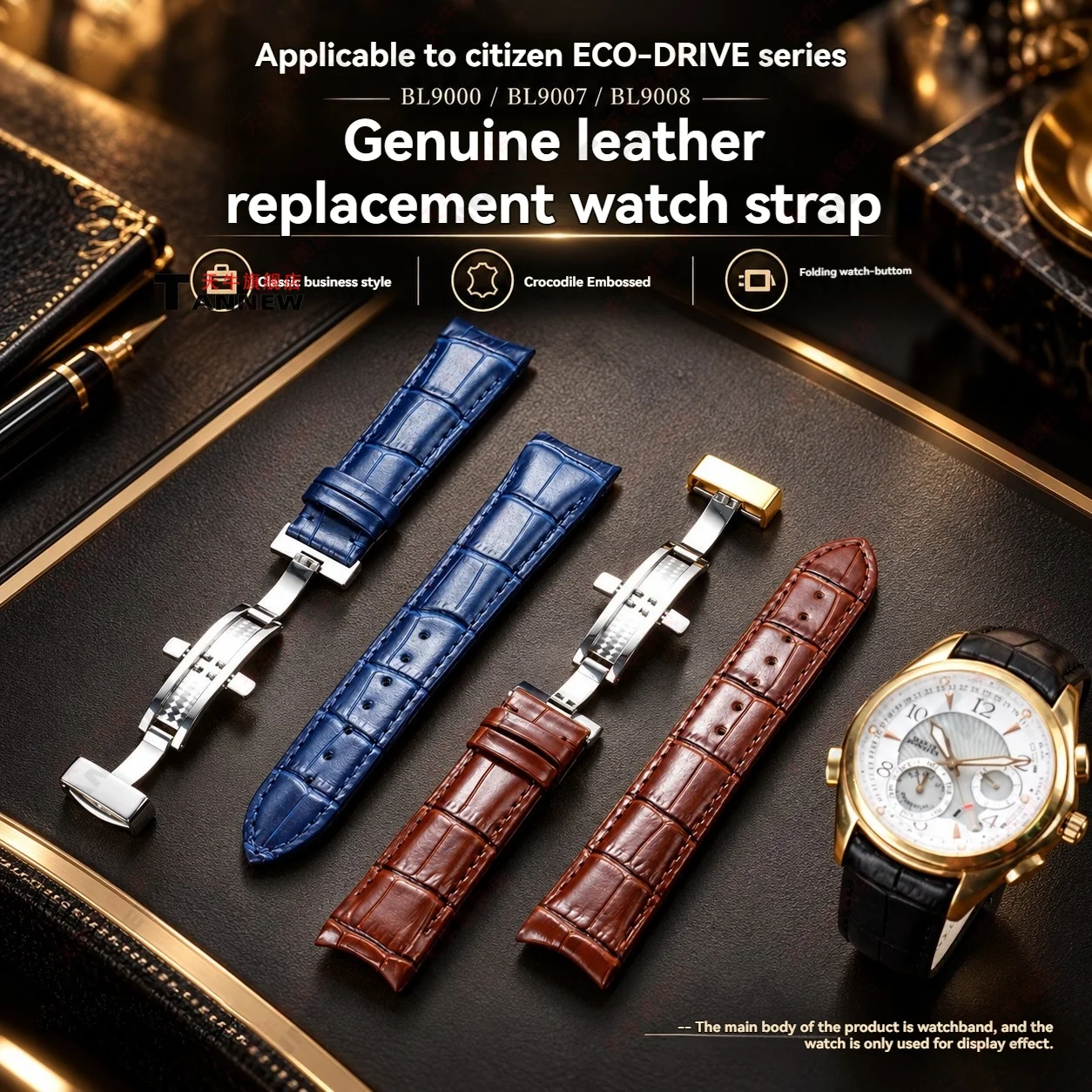 Genuine Leather Watch Strap for Citizen Eco-Drive BL9000 BL9007 BL9008 Cowhide Replacement Watch Band for Men 21mm