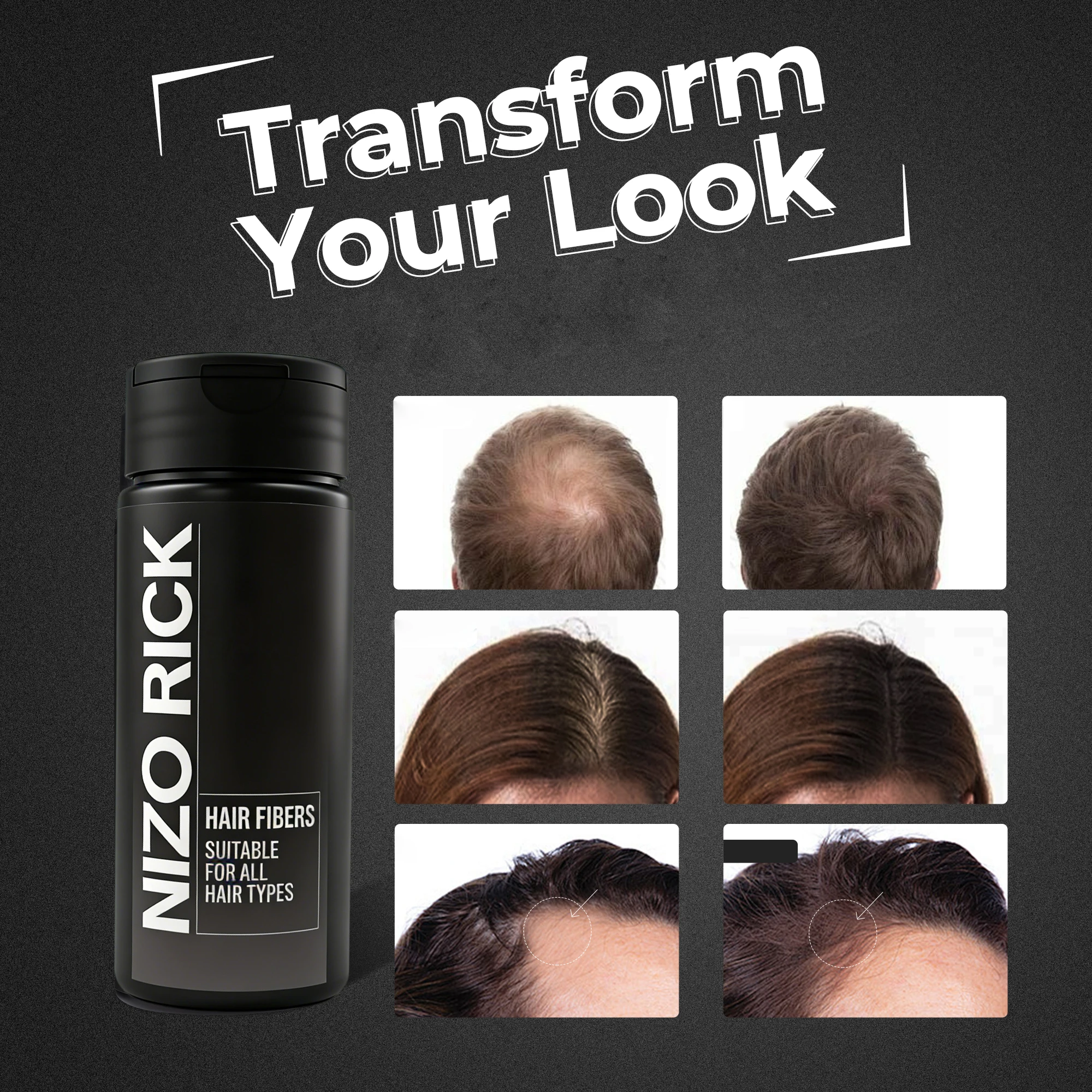 NIZO RICK Men's Hair Growth Fiber Powder 30g, Light Brown, for covering hair imperfections and filling in the hairline.